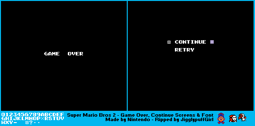 Super Mario Bros. 2 / Super Mario USA - Game Over / Continue Screens & Font