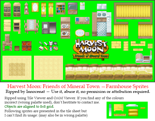 Harvest Moon: Friends of Mineral Town - Farmhouse Objects