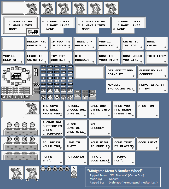 Kid Dracula - Minigames Menu