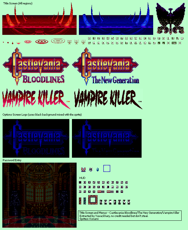 Castlevania: Bloodlines - Title Screen and Menus