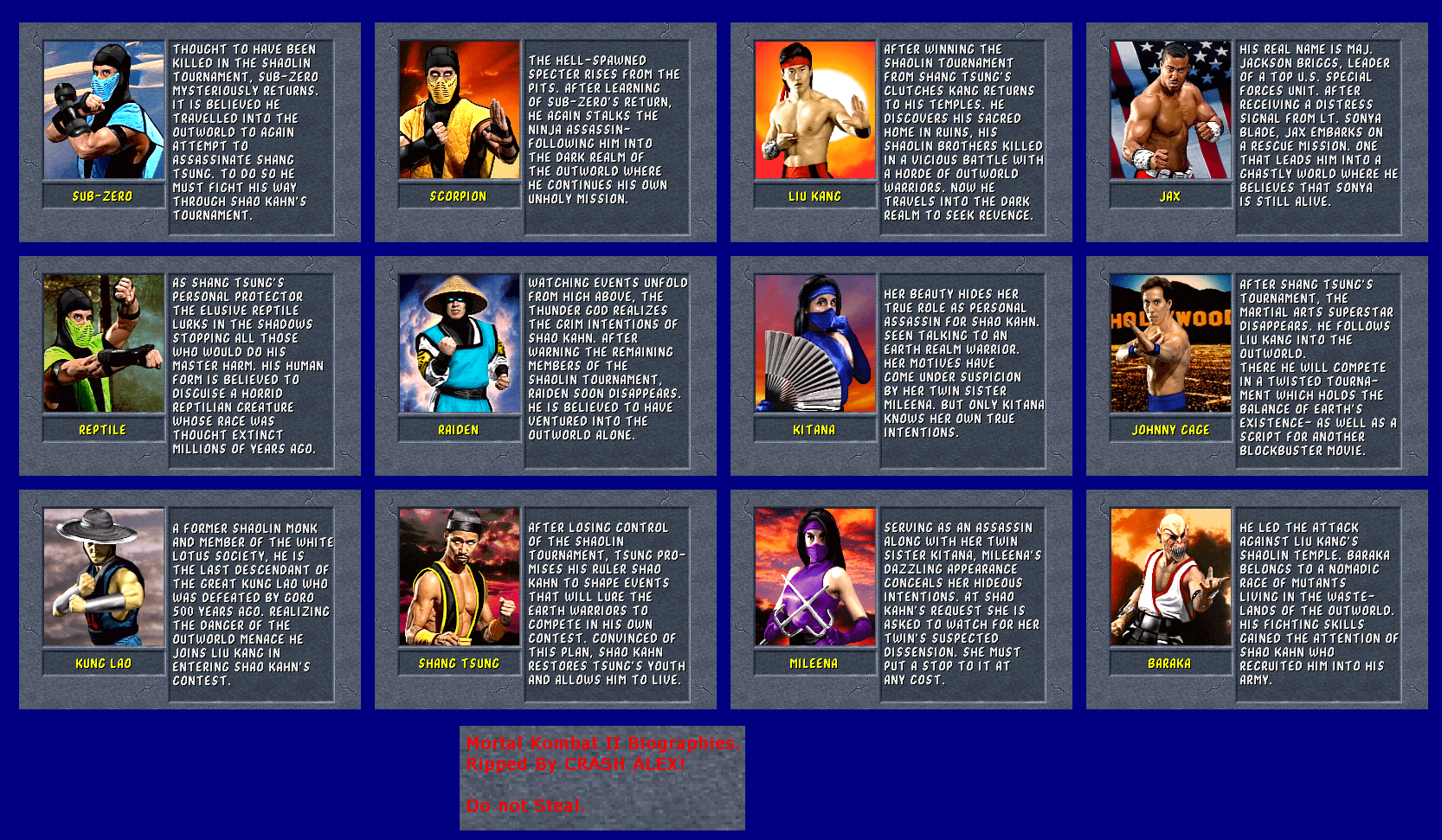 Mortal Kombat 2 - Character Bios