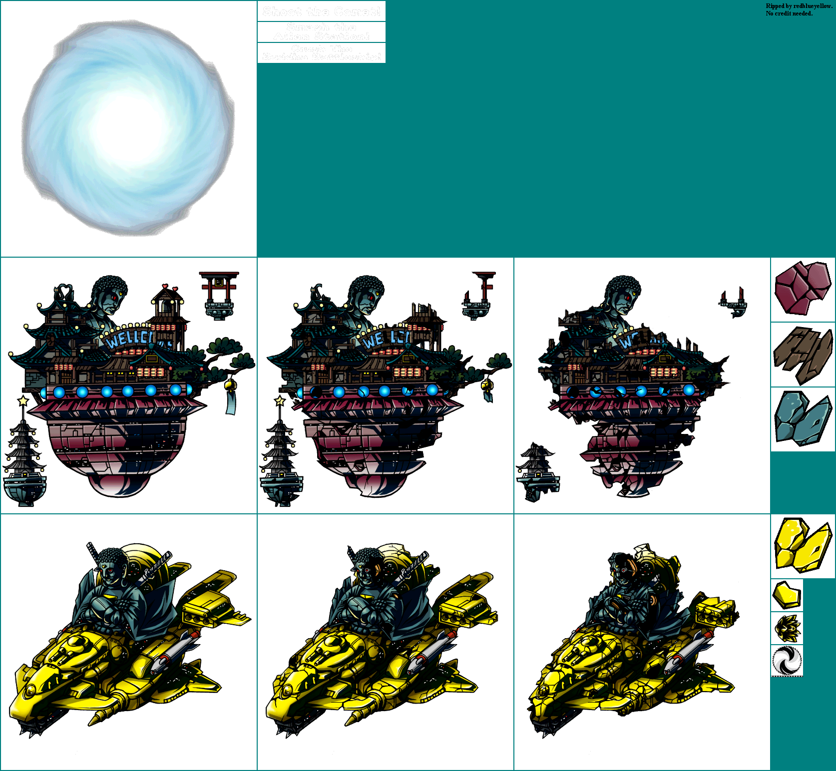 Comet, Alien Station, and Buddha Battleship