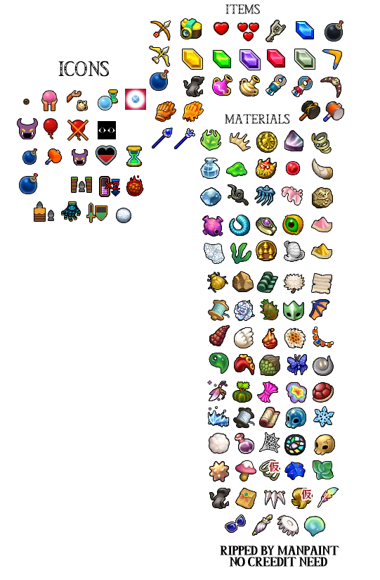 Items, Materials and Icons