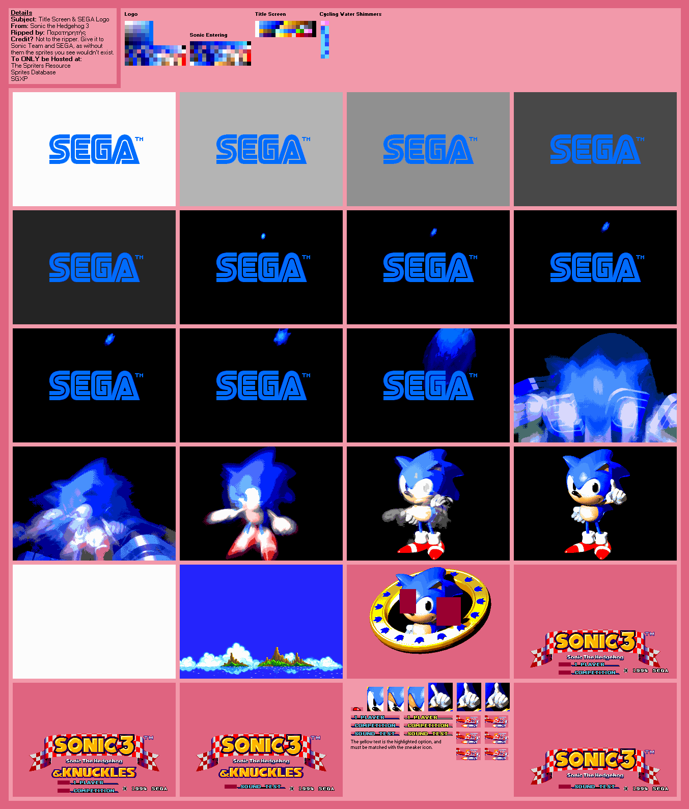 The Spriters Resource - Full Sheet View - Sonic the Hedgehog 3 - Title Screen & SEGA Logo