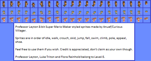 Professor Layton Customs - Layton, Luke, & Flora (Super Mario Maker-Style)