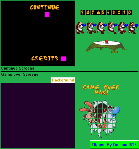 The Ren & Stimpy Show: Time Warp - Continue & Game Over Screens
