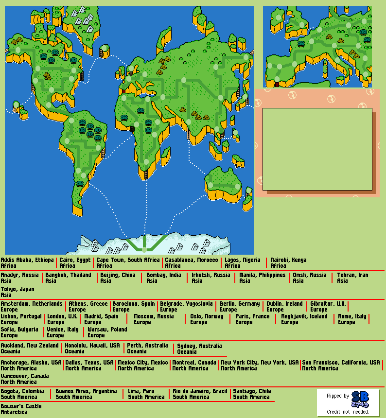 Mario is Missing! - Globulator Map & City Names