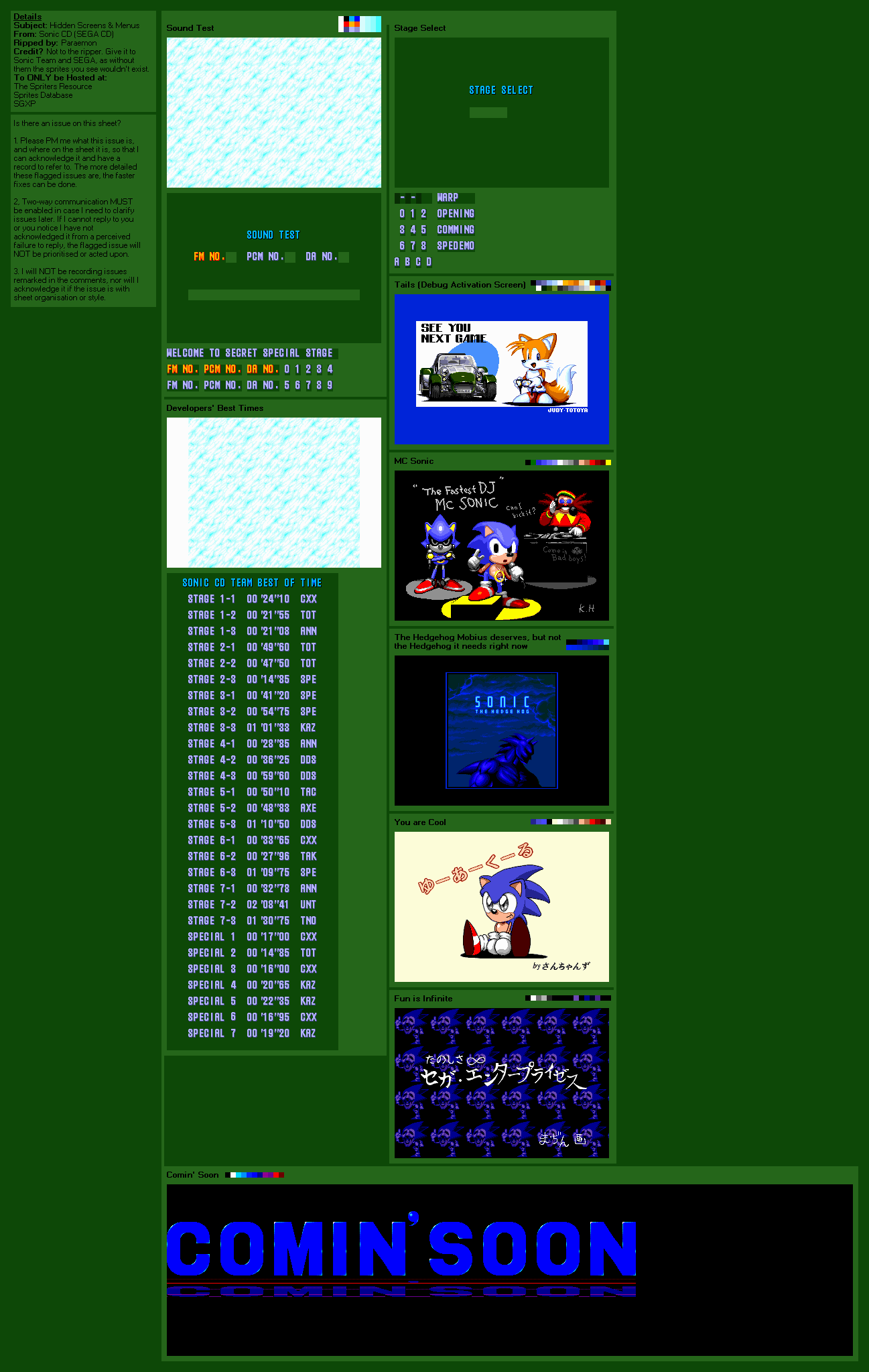 Sonic the Hedgehog CD - Hidden Screens & Menus