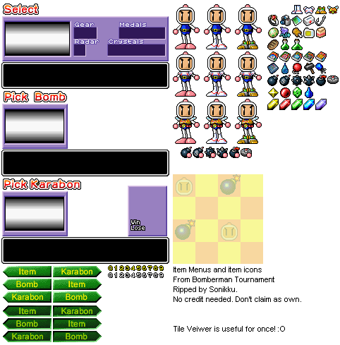 Bomberman Tournament - Pause Menu & Items