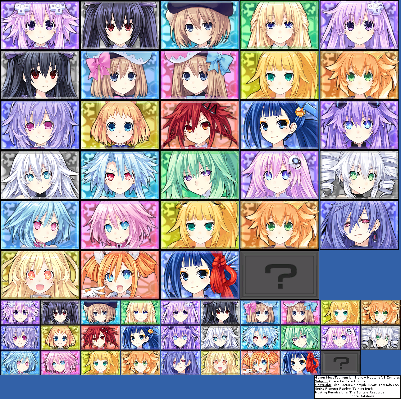 MegaTagmension Blanc + Neptune VS Zombies - Character Select Icons