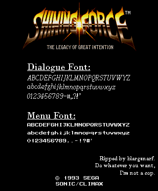 Shining Force 1: The Legacy of Great Intention - Fonts