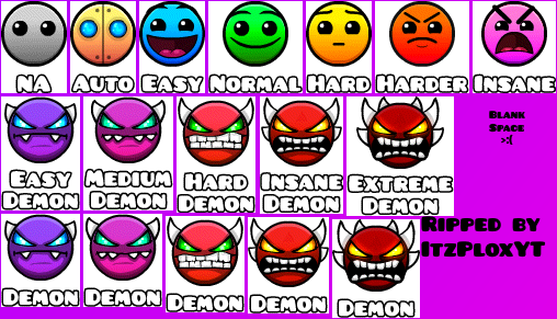 Geometry Dash World - Main Difficulty Icons