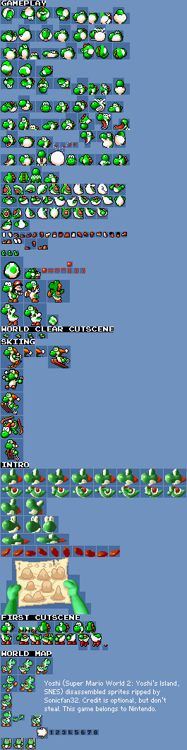 SNES - Super Mario World 2: Yoshi's Island - Yoshi (Disassembled) - The Spriters Resource