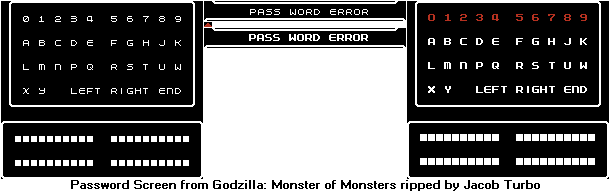 Godzilla: Monster of Monsters! - Password Screen