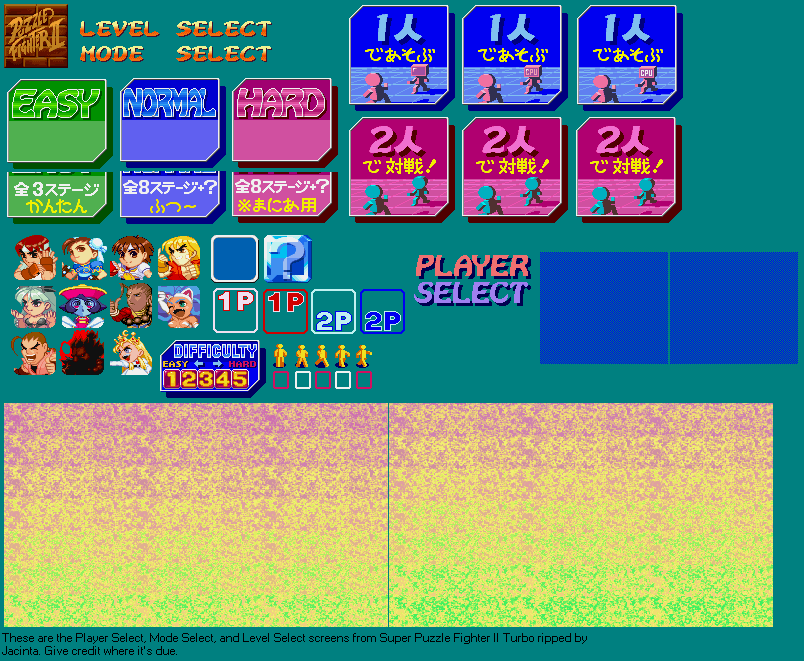 Player Select, Mode Select & Level Select Screens