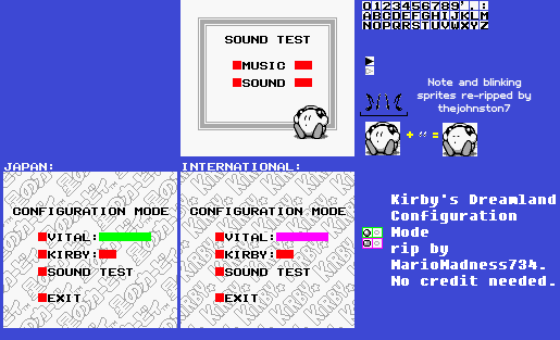 Kirby's Dream Land - Configuration Menu
