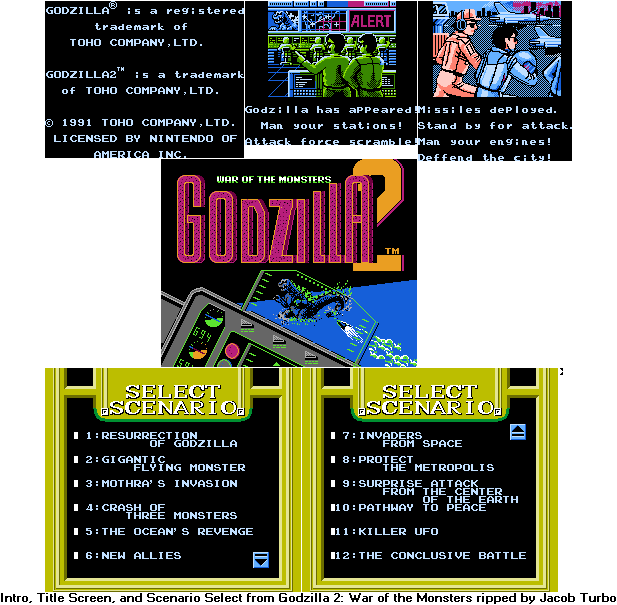 Godzilla 2: War of the Monsters (USA) - Intro, Title Screen, & Scenario Select