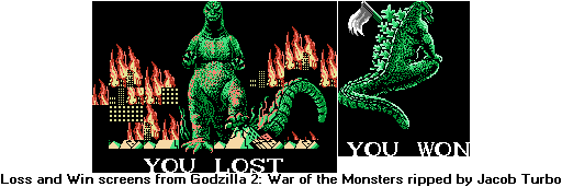 Godzilla 2: War of the Monsters (USA) - Loss & Win Screens