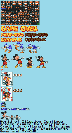 World of Illusion Starring Mickey Mouse and Donald Duck - Continue Screen