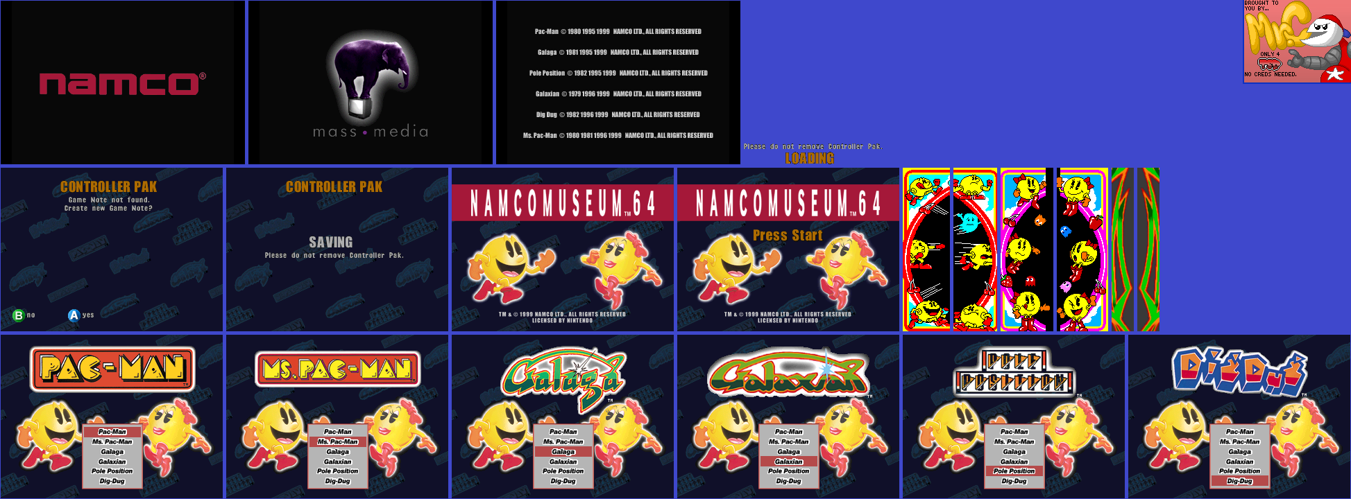 Namco Museum 64 - Main Menus