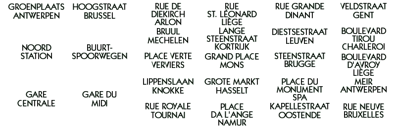 Monopoly (1999) - Board Names (Belgian)