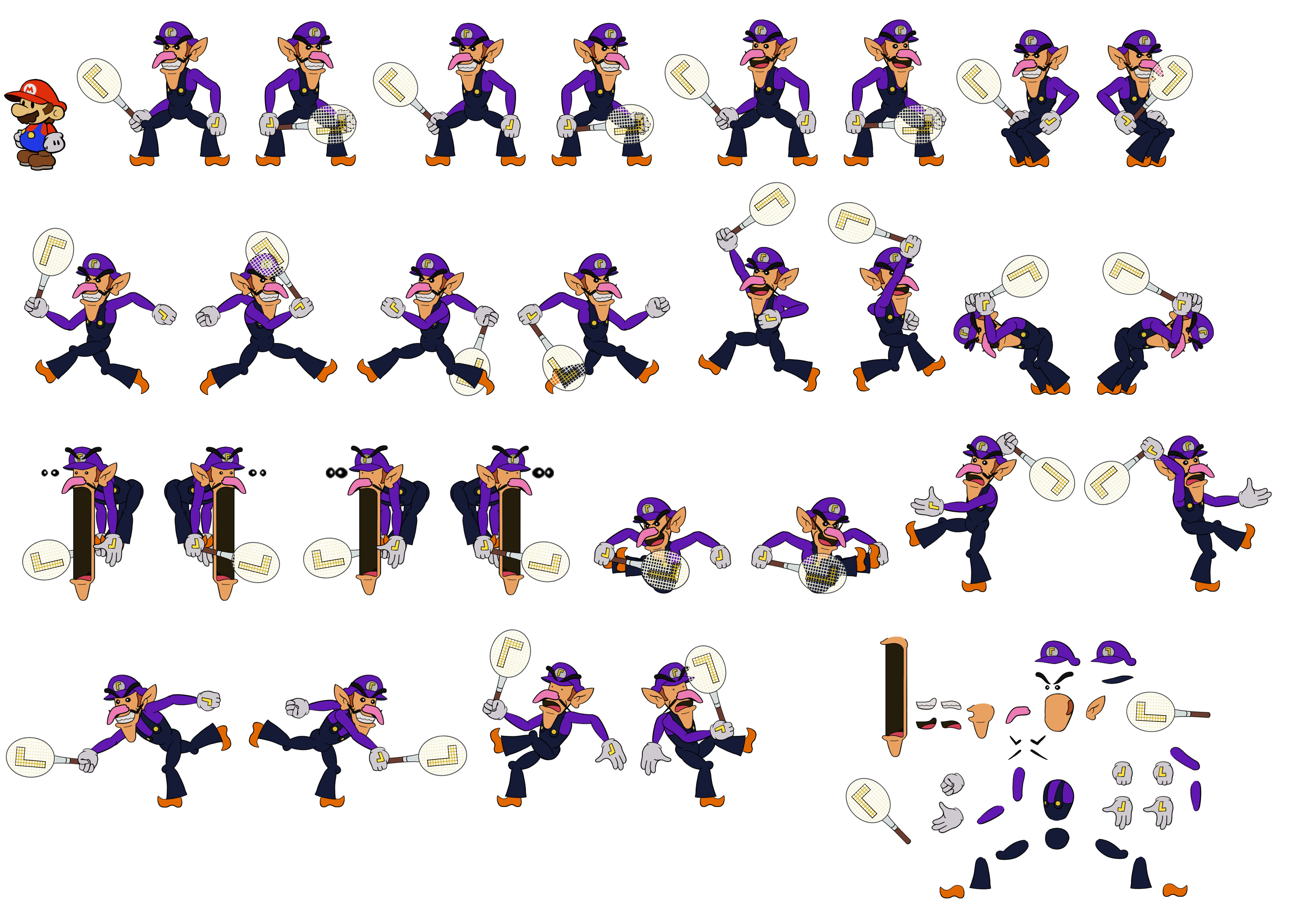 Mario Customs - Waluigi (Raquet, Paper Mario-Style)